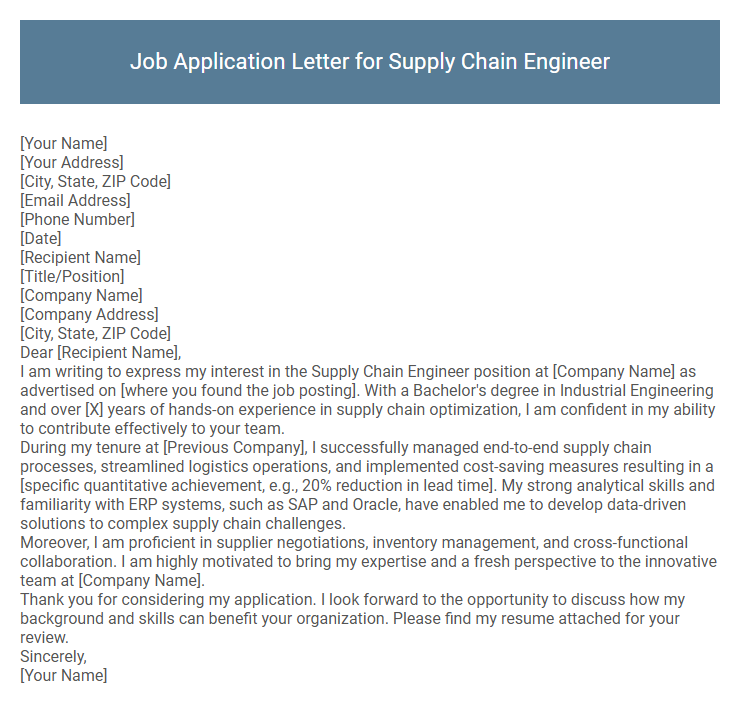 Job Application Letter for Supply Chain Engineer
