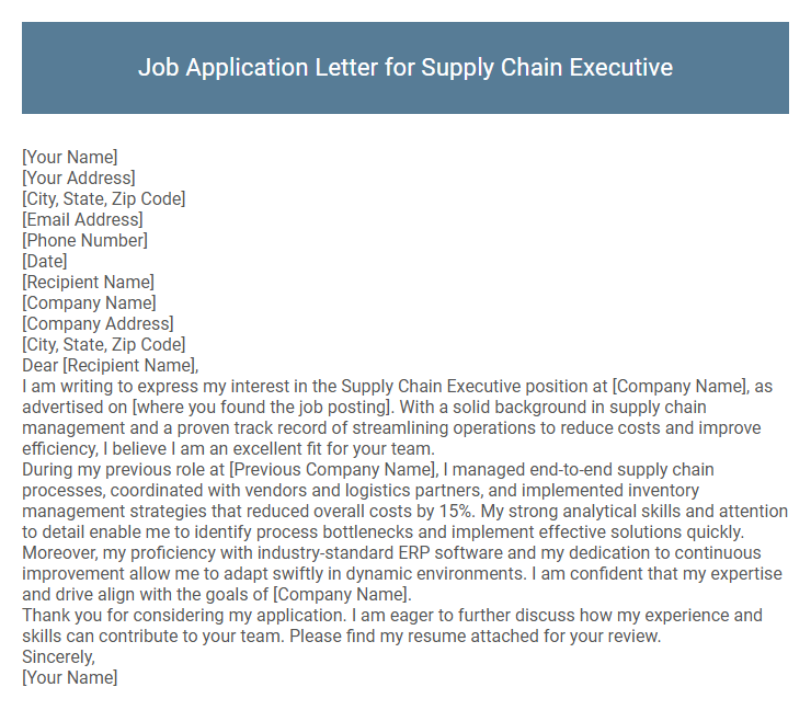 Job Application Letter for Supply Chain Executive
