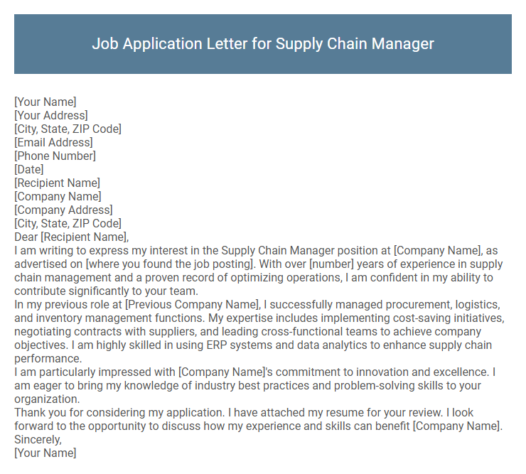 Job Application Letter for Supply Chain Manager