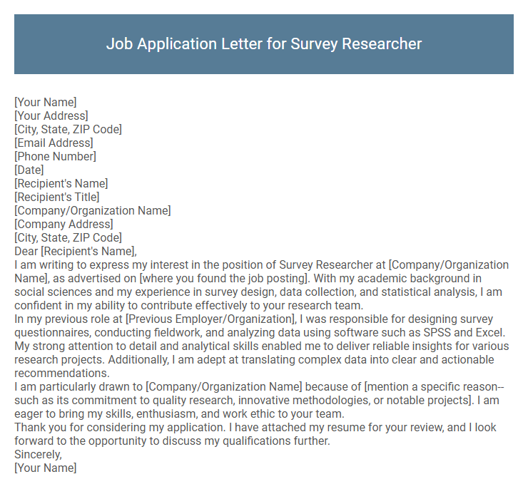 Job Application Letter for Survey Researcher