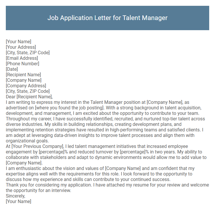 Job Application Letter for Talent Manager