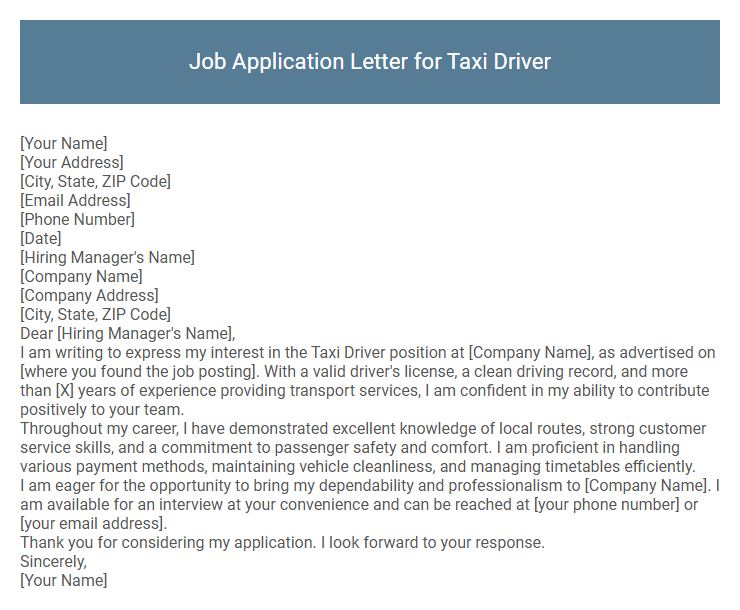 Job Application Letter for Taxi Driver