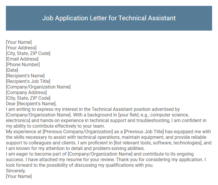 Job Application Letter for Technical Assistant