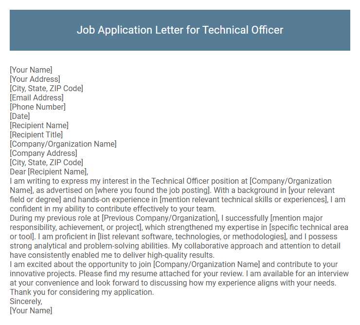 Job Application Letter for Technical Officer