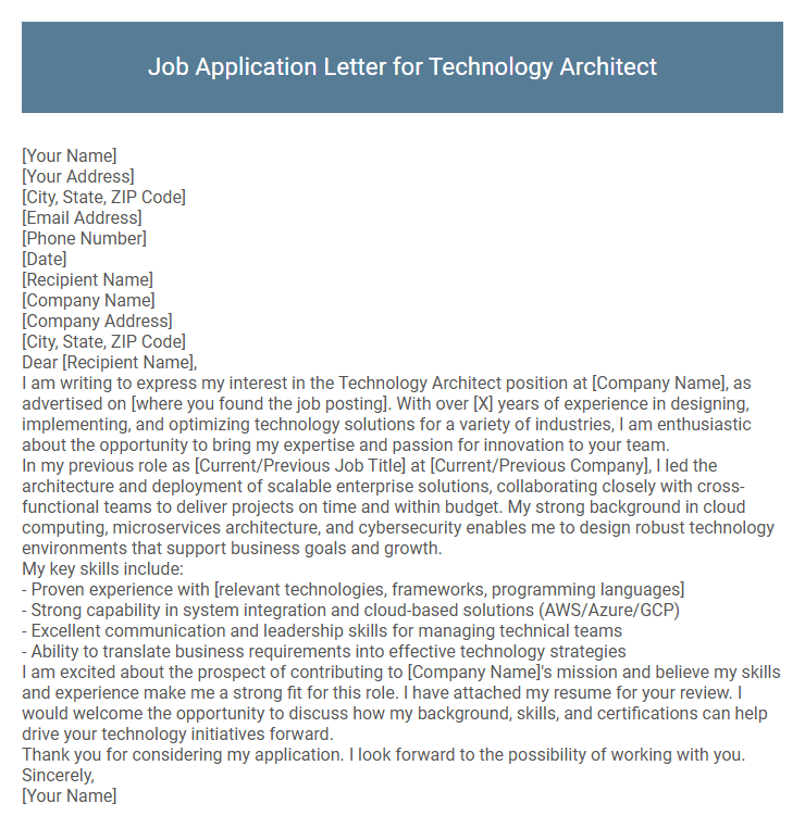 Job Application Letter for Technology Architect