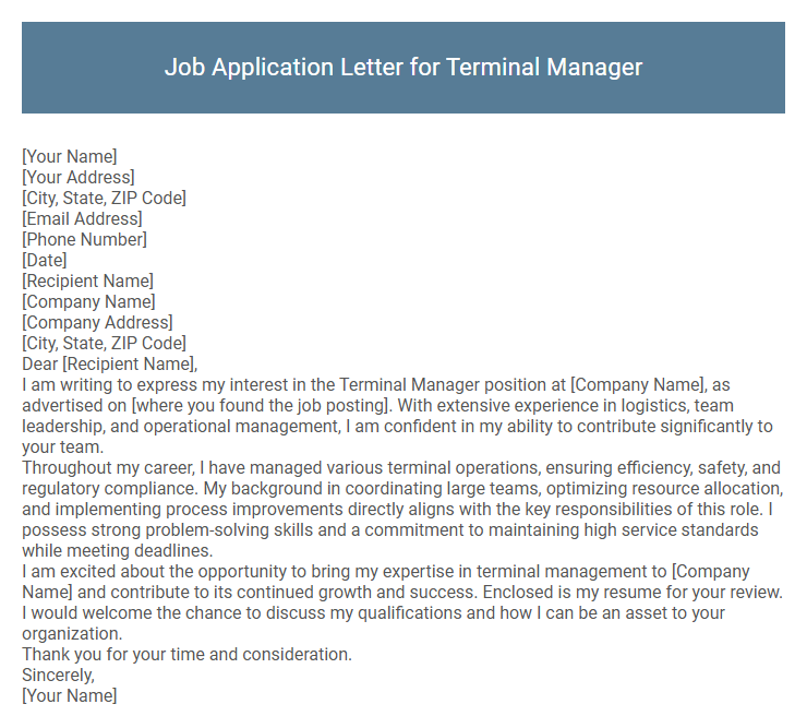 Job Application Letter for Terminal Manager