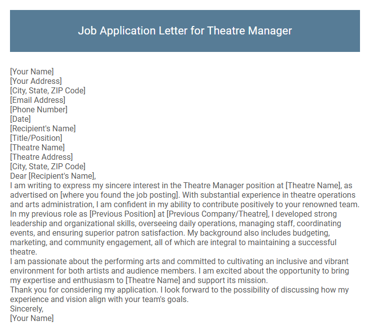 Job Application Letter for Theatre Manager