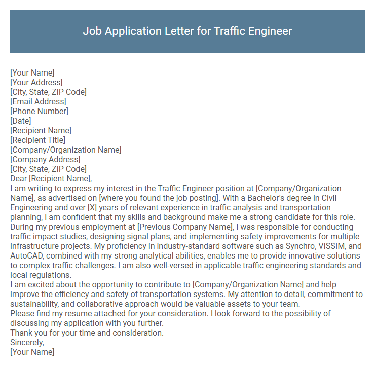 Job Application Letter for Traffic Engineer
