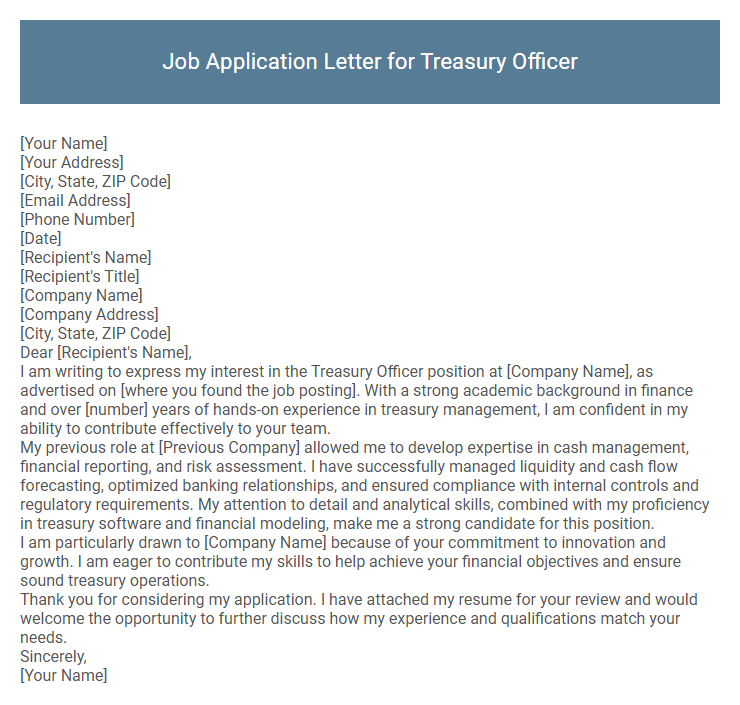 Job Application Letter for Treasury Officer
