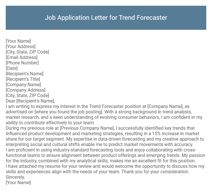 Job Application Letter for Trend Forecaster