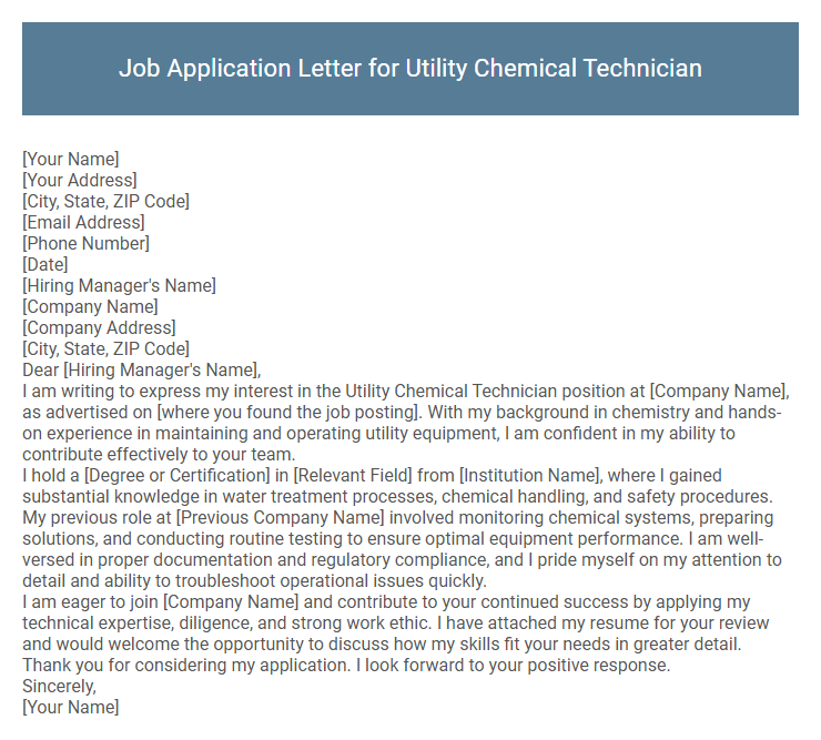 Job Application Letter for Utility Chemical Technician