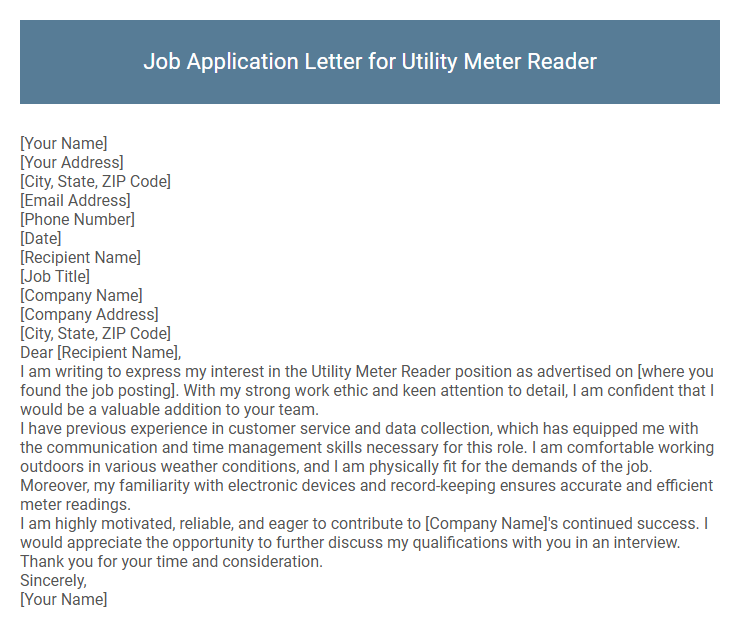 Job Application Letter for Utility Meter Reader