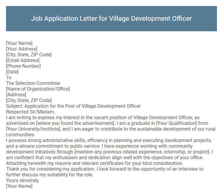 Job Application Letter for Village Development Officer