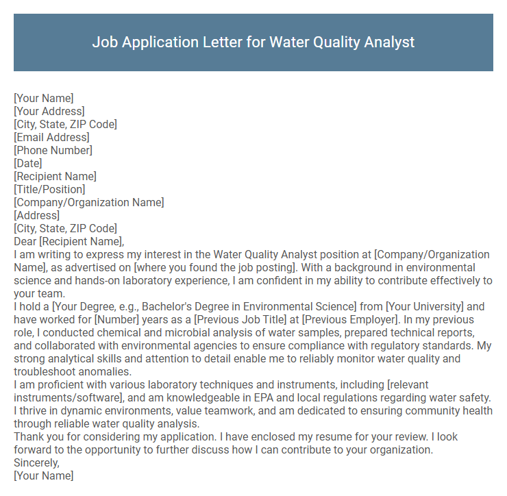 Job Application Letter for Water Quality Analyst