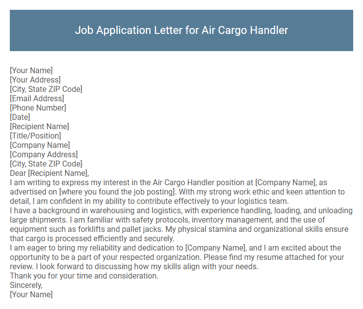 Job Application Letter for Air Cargo Handler