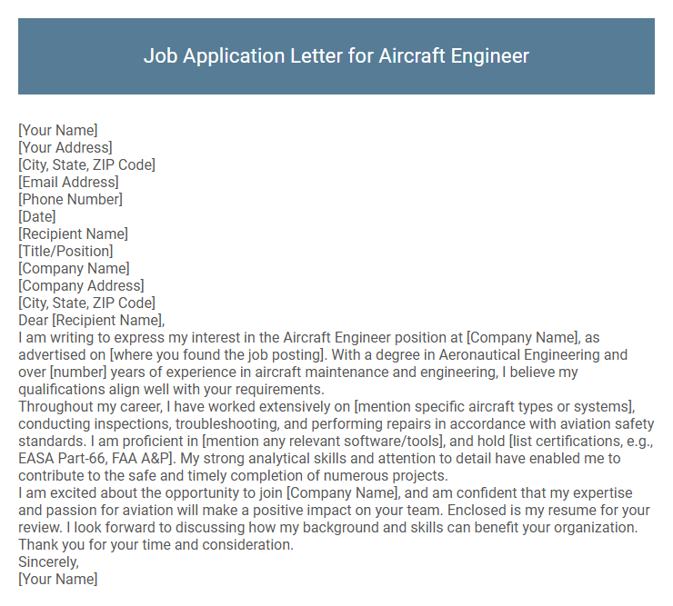 Job Application Letter for Aircraft Engineer