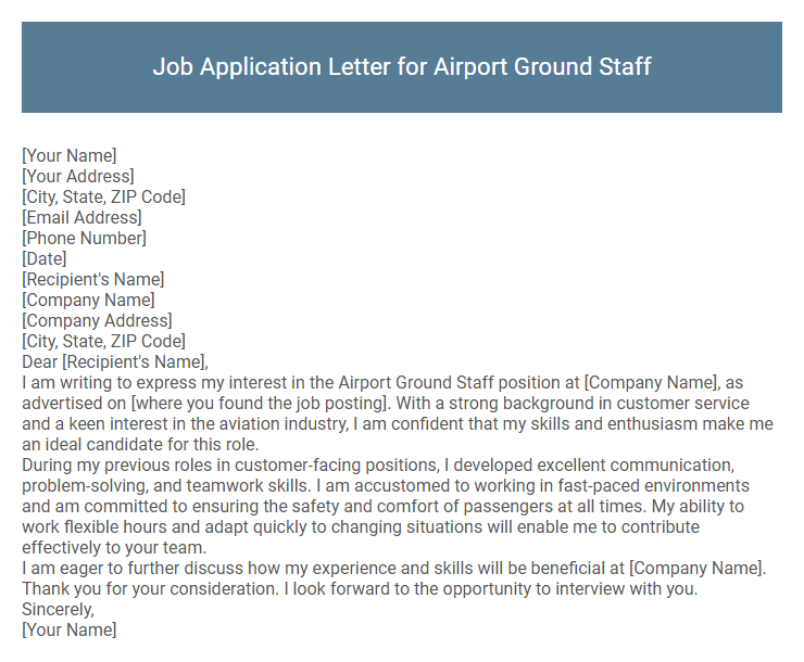 Job Application Letter for Airport Ground Staff