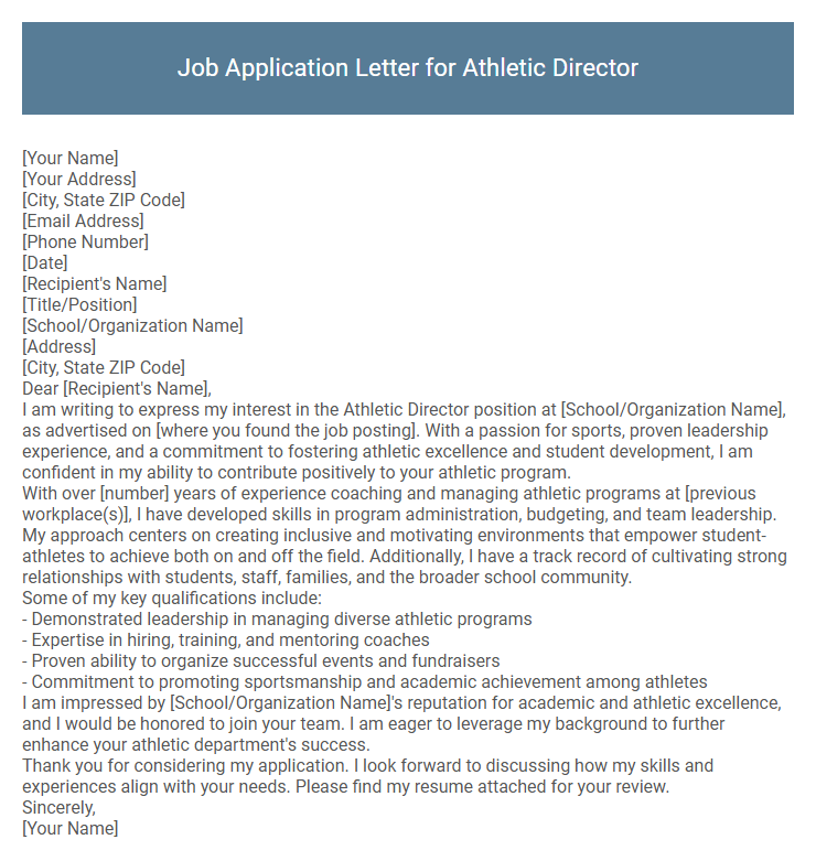 Job Application Letter for Athletic Director