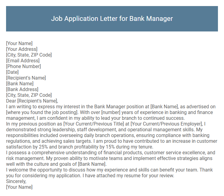 Job Application Letter for Bank Manager