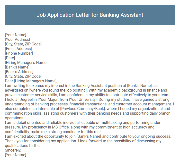 Job Application Letter for Banking Assistant