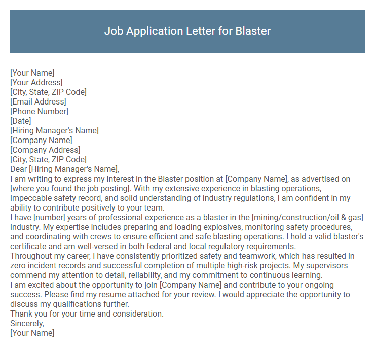 Job Application Letter for Blaster