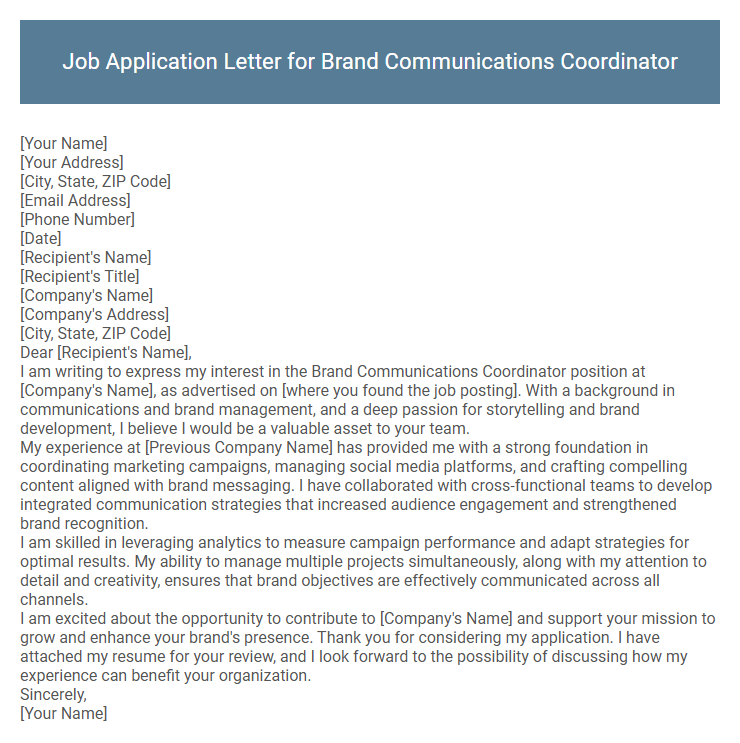Job Application Letter for Brand Communications Coordinator