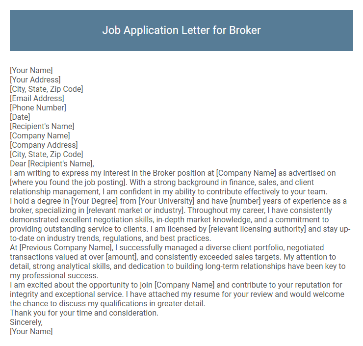 Job Application Letter for Broker