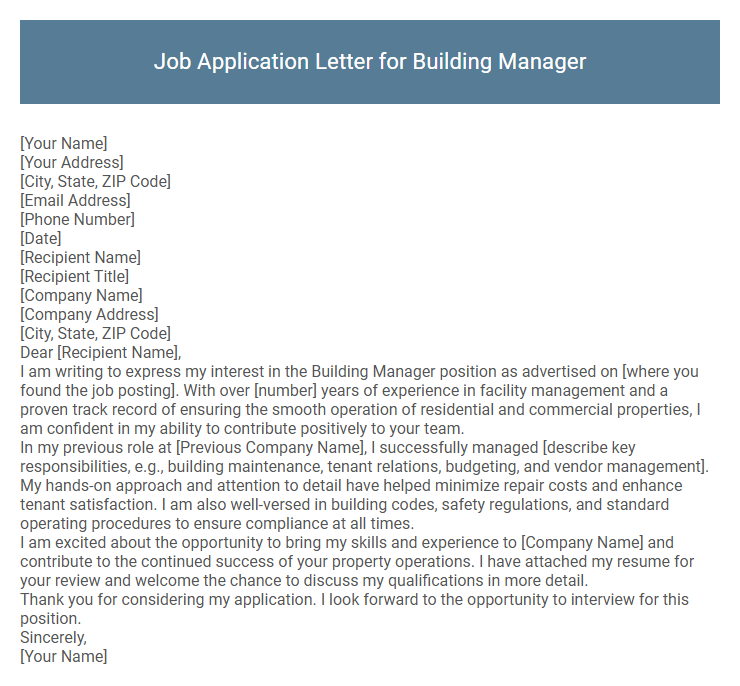 Job Application Letter for Building Manager