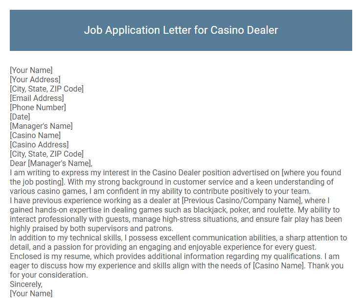 Job Application Letter for Casino Dealer