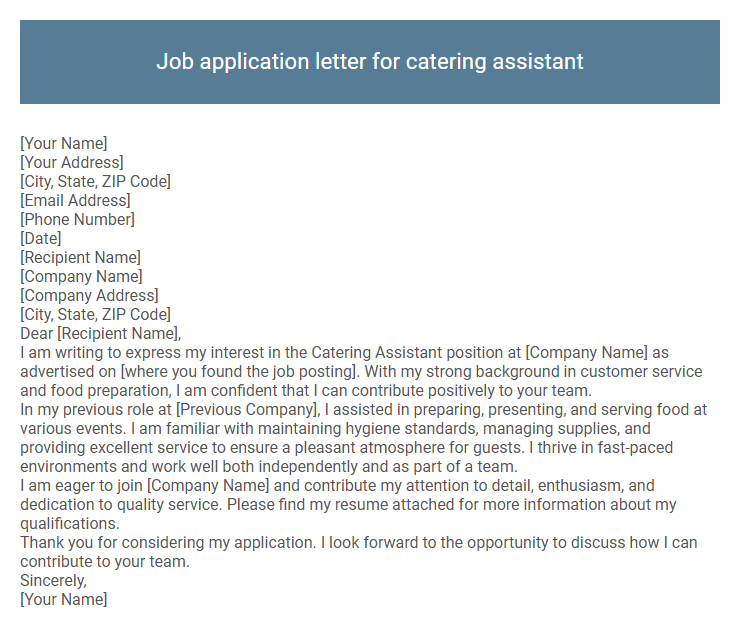Job application letter for catering assistant