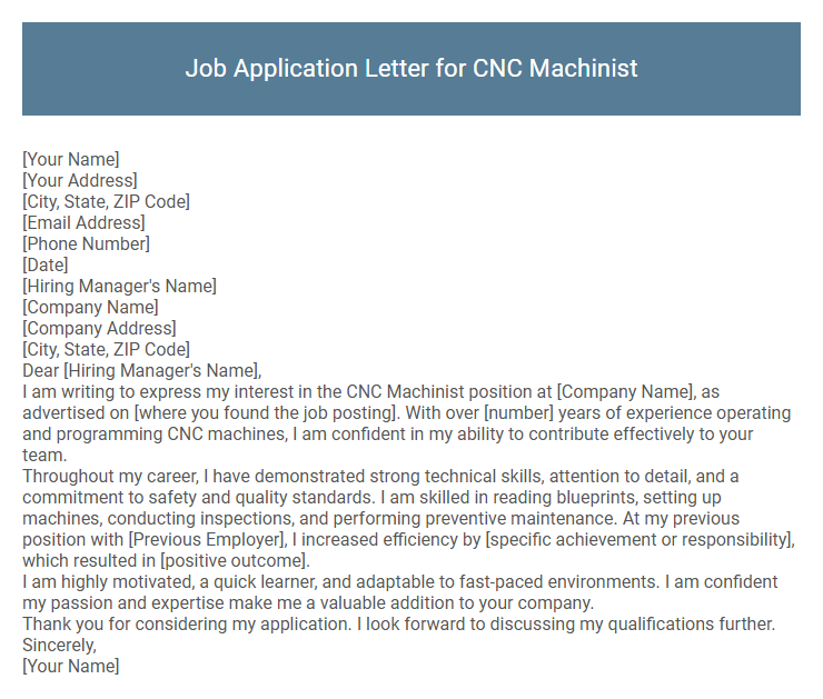Job Application Letter for CNC Machinist