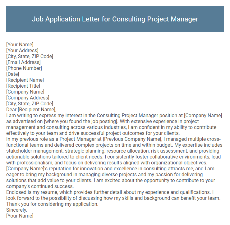Job Application Letter for Consulting Project Manager