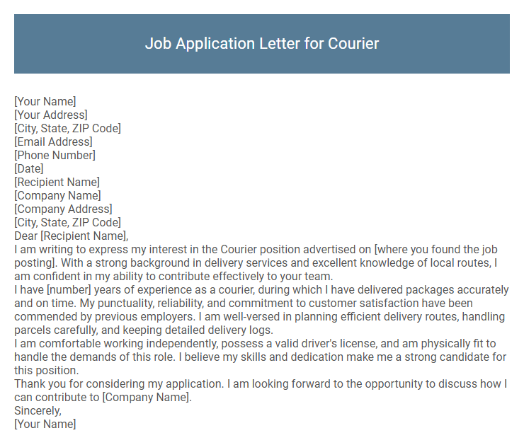 Job Application Letter for Courier