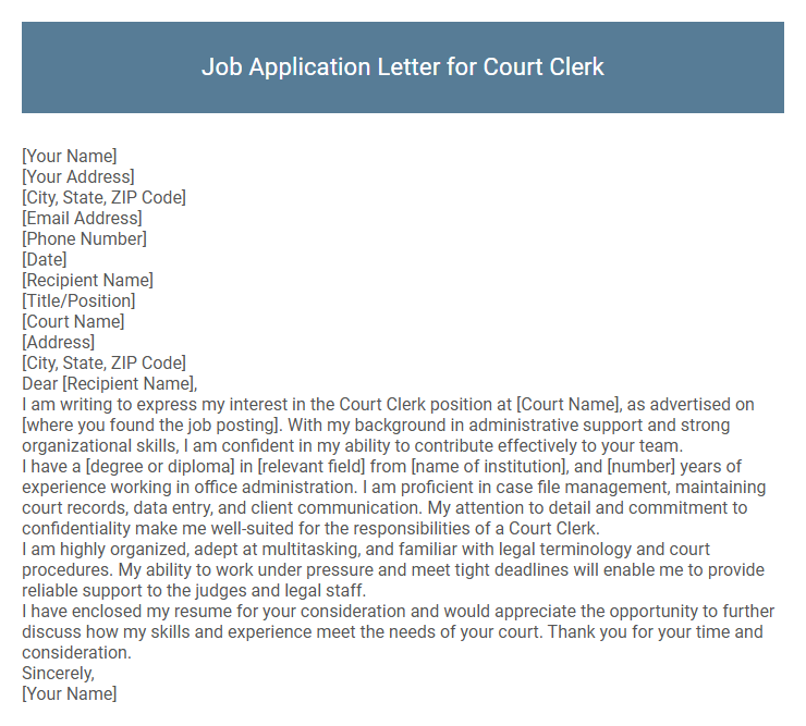 Job Application Letter for Court Clerk