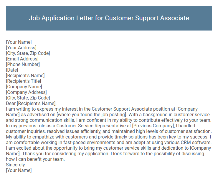 Job Application Letter for Customer Support Associate
