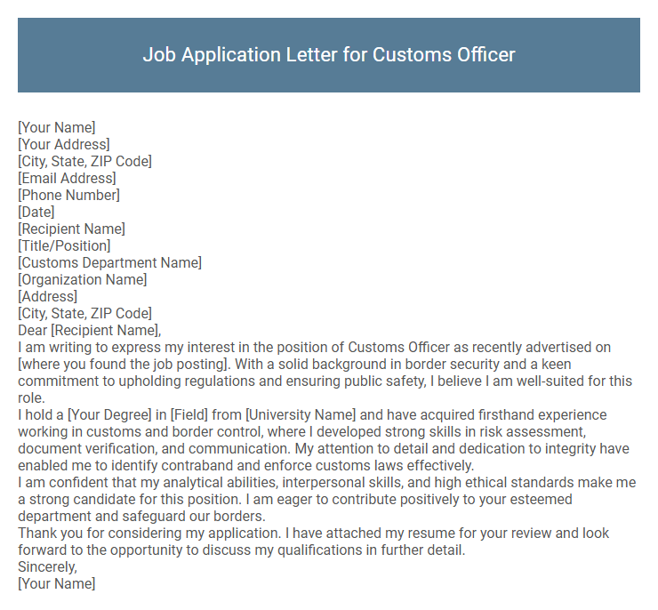 Job Application Letter for Customs Officer