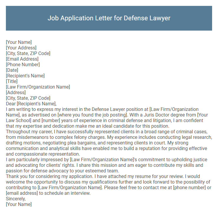 Job Application Letter for Defense Lawyer