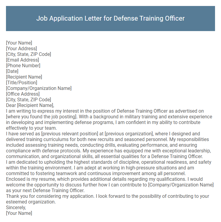Job Application Letter for Defense Training Officer