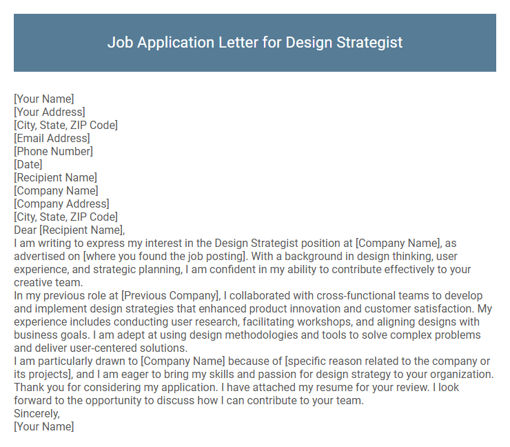 Job Application Letter for Design Strategist