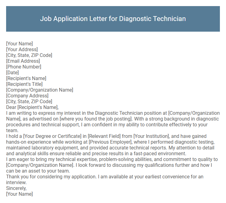Job Application Letter for Diagnostic Technician