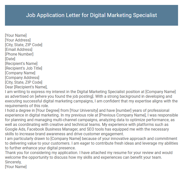 Job Application Letter for Digital Marketing Specialist