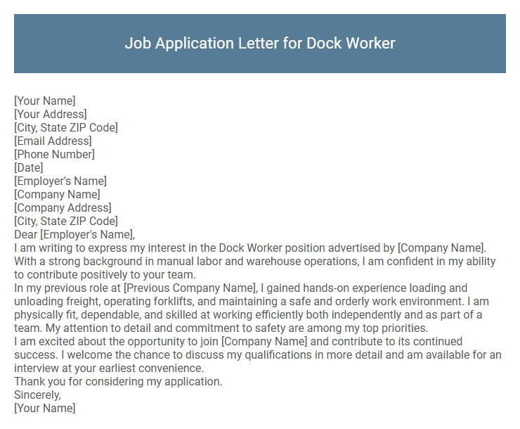 Job Application Letter for Dock Worker