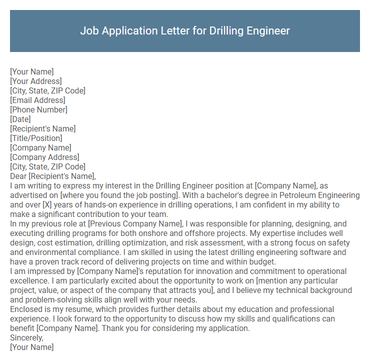Job Application Letter for Drilling Engineer