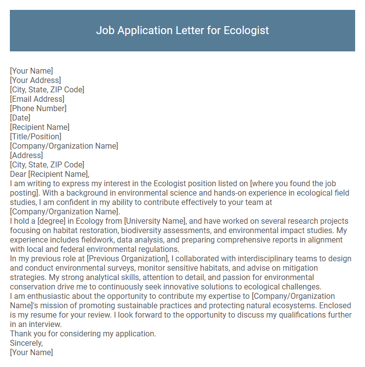 Job Application Letter for Ecologist