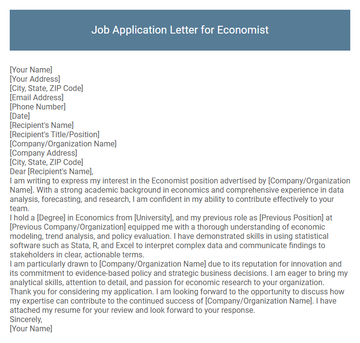 Job Application Letter for Economist