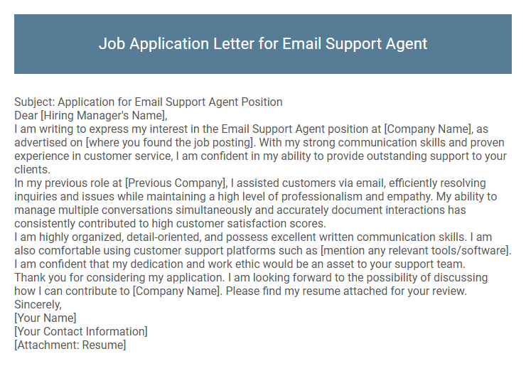 Job Application Letter for Email Support Agent