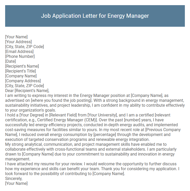 Job Application Letter for Energy Manager