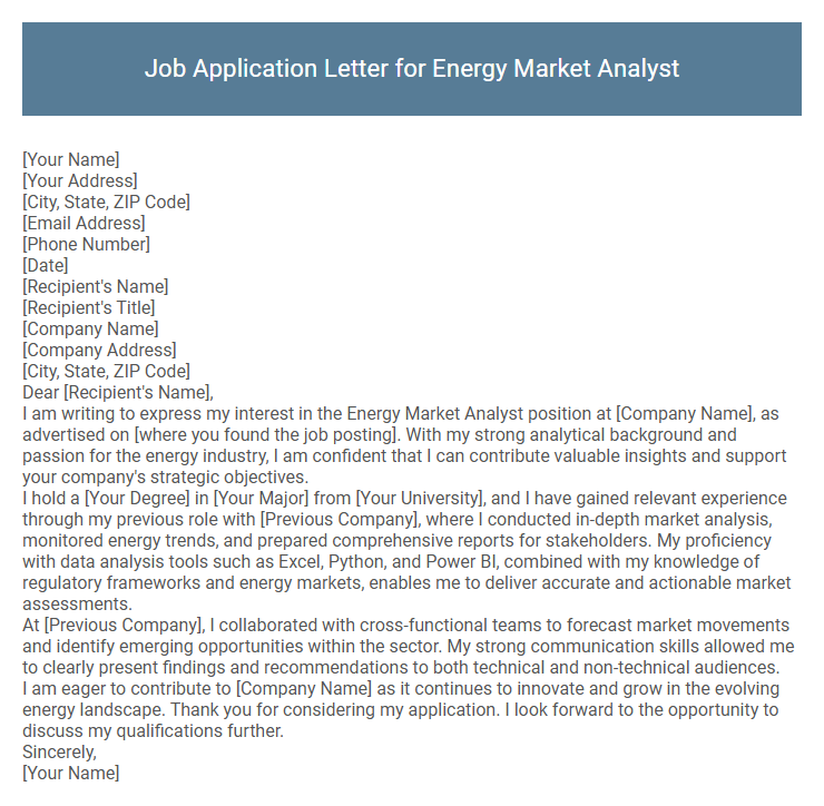 Job Application Letter for Energy Market Analyst
