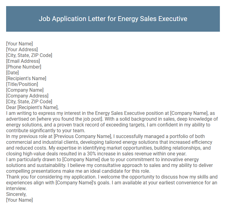 Job Application Letter for Energy Sales Executive