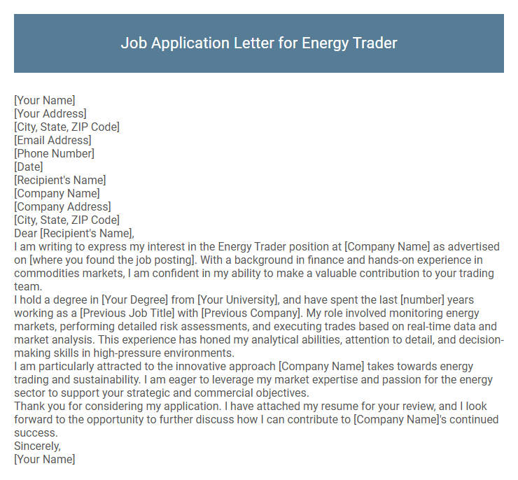 Job Application Letter for Energy Trader